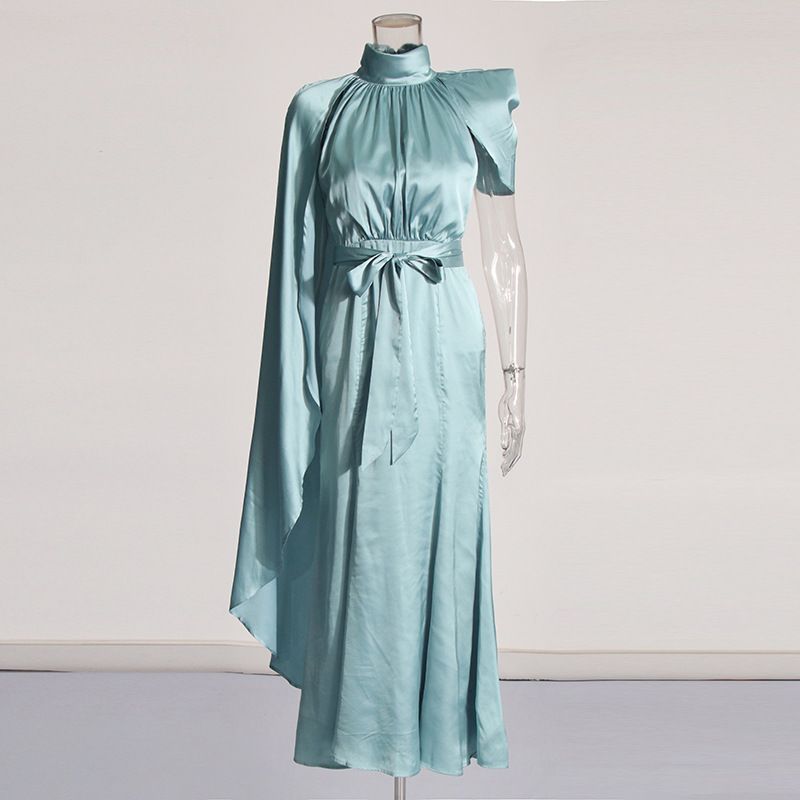 Women's Clothing Autumn New Pleated Lace Solid Color Waist Dress For Women_ecoleips.com