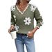 European And American Cross-Border Women's Fashion Hot-Selling Elegant Floral Jacquard Flower Knitted V-Neck Sweater_ecoleips.com