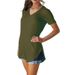 Summer Women's Clothing V Neck T-Shirt Short Sleeve Loose Fit Solid Color Plus Size Top_ecoleips.com