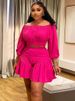 K New Plus Size Women's Clothing With Pleated One Neck And Fluffy Waist Cinching Casual Two-piece Set_ecoleips.com