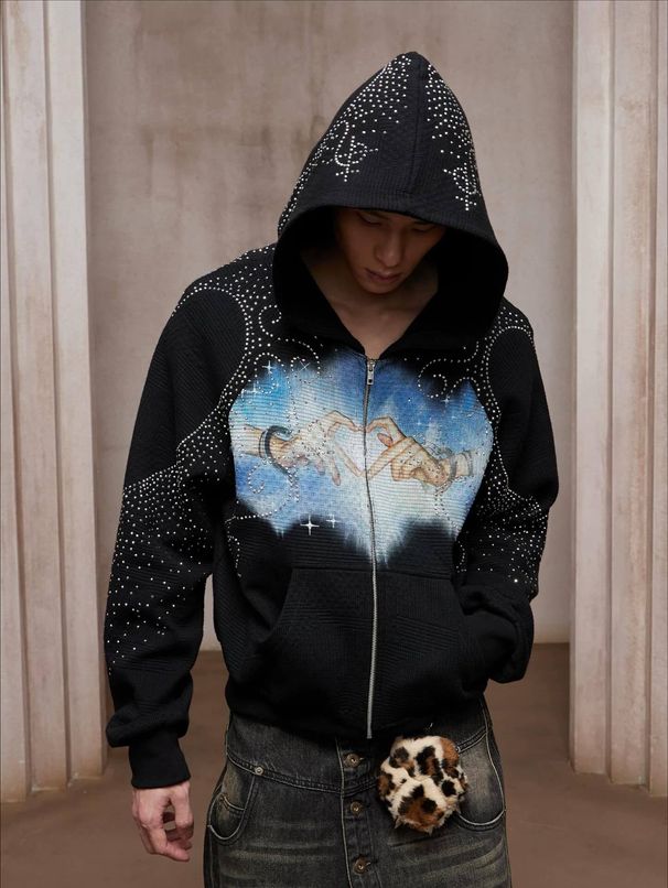 Unisex American Style Printed Hip Hop Loose Fit Hooded Sweatshirt Harajuku Niche Design Women's Clothing_ecoleips.com