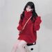 girl Christmas Red Turtleneck Knitted Sweater Scarf Two-Piece Set For Women Autumn Winter High-End Lazy Thickened Outerwear_ecoleips.com
