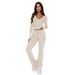 Popular European American Women's Clothing: Short Slim-fit Buttoned Long-sleeve Top Tie-waist Pants Two-piece Set For_ecoleips.com