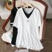 Women's Clothing Plus Size Women's Faux Two Piece T-Shirt Loose Casual Slimming Top Versatile Label Style For Formal & Casual_ecoleips.com