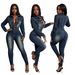 High-Stretch Distressed Denim Jumpsuit – Slim-Fit Long Sleeve Romper With Raw Hem & Acid Wash (S-2XL, Dark Blue, Streetwear Essential)_ecoleips.com