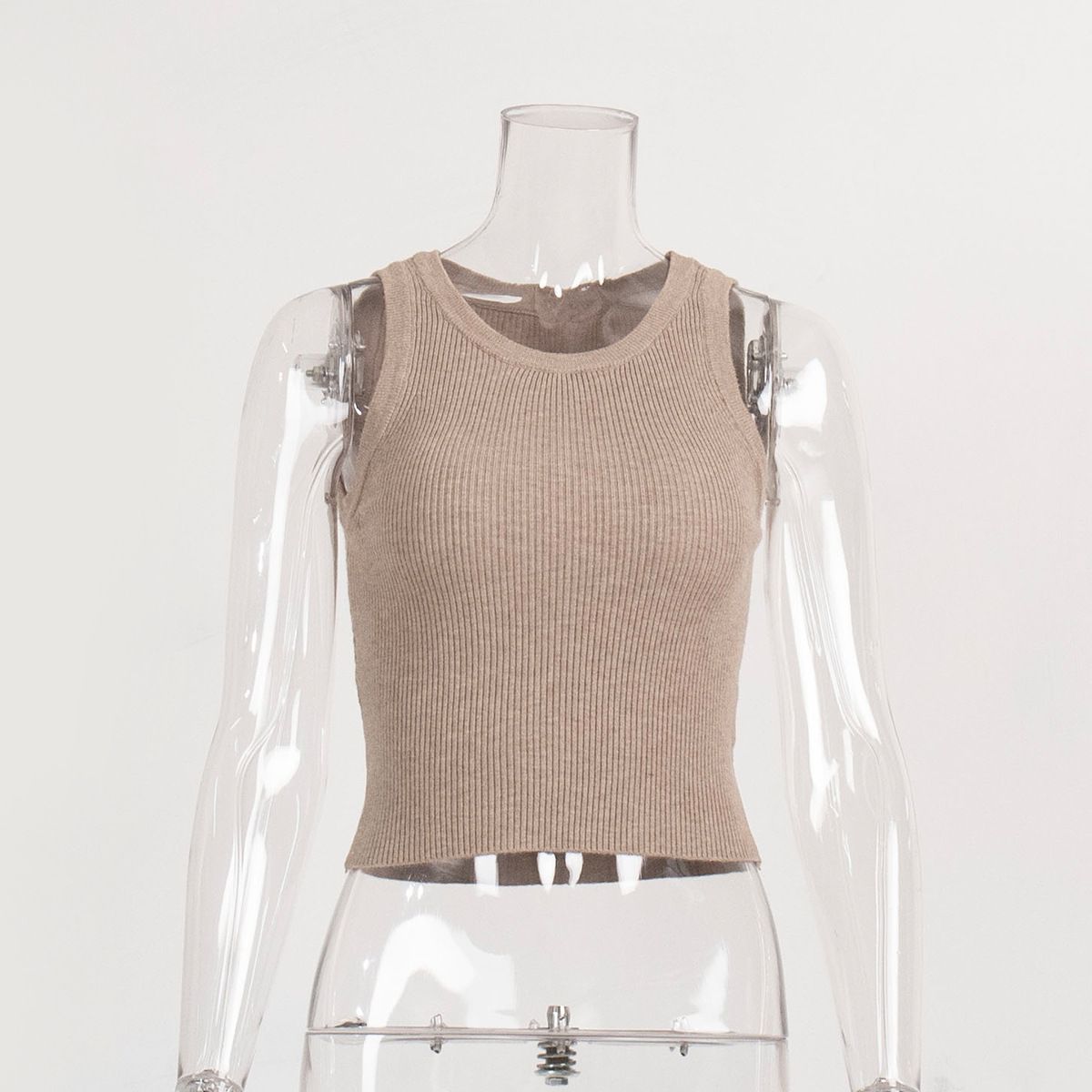 Women's Clothing Knitted Vest Solid Color Slim Fitting Threaded Inner Top Short Y2K Vest_ecoleips.com