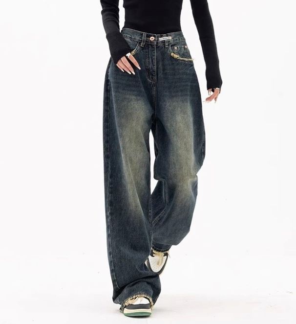 High-Waisted Loose Fit Jeans – Vintage Washed Denim For Effortless Street Style_ecoleips.com