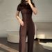 2025 Summer European And American Women's Clothing New Fashion Round Neck Slim Casual Versatile Loose Elastic Wide Leg Pants Suit Women_ecoleips.com
