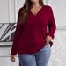 Oversized Ribbed Long-Sleeve T-Shirt – Cross V-Neck Pullover With Brushed Interior, Fall & Winter Essential (1XL-5XL)_ecoleips.com