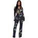 D9755 Women's Clothing Casual Positioning Printed Turn-Down Collar Gathered Button Top Two-Piece Set_ecoleips.com