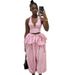 Women's Summer Stripe Sleeveless Shirt With Wide-Leg Trousers Set - Notch Collar Two Piece Outfit_ecoleips.com