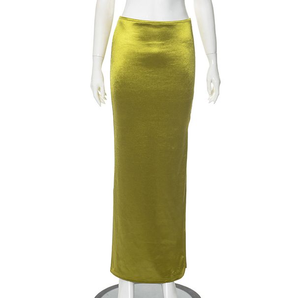Verve D24SK279 New Style Summer Draped Satin Multi-color Mid-length High-waisted Bodycon Skirt_ecoleips.com