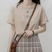 Women's round Neck Short Sleeve T-Shirt Korean Style Summer Loose Fit Casual Solid Color Plant Print Top for Students_ecoleips.com