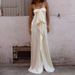 Fashion Ruffles Backless Solid Long Dress Elegant Strapless Hight Waist Satin Gowns Sexy Sleeveless Split Premium Vacation Dress_ecoleips.com