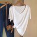 High-End Korean V-Neck Collarbone-Revealing Snowflake Cotton Short-Sleeve Top, Summer T-Shirt, Loose Body-Covering Women_ecoleips.com