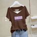 Women's Floral Lace Print V-Neck Short Sleeve T-Shirt 100% Cotton Loose Fit Casual Breathable Top_ecoleips.com