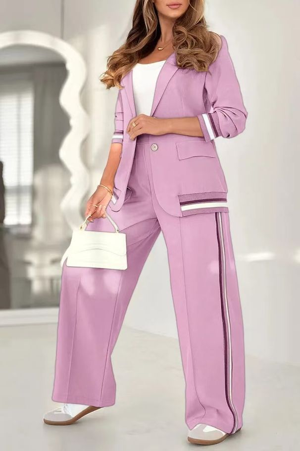 Women's Solid Color Temperament 2 Piece Suit Ribbed Fashion Spring Autumn Commuting Independent Station_ecoleips.com