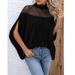 Women's Fashion Mesh Off-Shoulder T-Shirt Batwing Sleeve High Neck Top Spring Autumn New Style_ecoleips.com