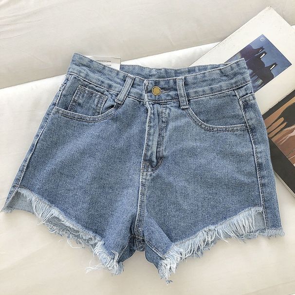 2025s Women's Summer 2025 New Loose Versatile Denim Shorts High Waist Slimming Korean Style Wide Leg Frayed Hot Pants Trendy_ecoleips.com