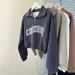 Women's Autumn Thin Loose Slimming Short Waist-Cinching Sweatshirt With Half-Zip Polo Collar And Printed Design For_ecoleips.com