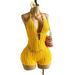 Women's Hollow Back One-Piece Swimsuit - Sexy Deep V Neck Crinkle Texture Monokini With Halter Neck For Beach Vacation_ecoleips.com