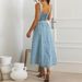 Women's Summer Blue Denim Distressed Overalls Single Breasted Button Midi Dress Casual Vintage Style_ecoleips.com