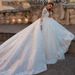 Retro Sexy V-Neck Long Sleeve Wedding Dress European And American Style with Train for Women's Wedding Party Wear_ecoleips.com
