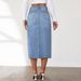 Women's Clothing Retro Non Elastic Half Length Denim Skirt Women's Mid Length Slit Half Skirt_ecoleips.com