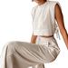 Fashion Cotton And Linen Suit Women's Summer Padded Shoulder Sleeveless Top And Trousers Two-Piece Casual_ecoleips.com