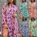 Women's Clothing V Neck Flared Sleeves Printed Patchwork Dress_ecoleips.com