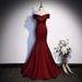Burgundy Evening 2025 New Model Vocal Art Exam Bel Canto Solo Annual Meeting Host Off-Shoulder Light Wedding Dress For_ecoleips.com