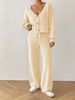 Women's Casual Solid Color Two-Piece Set Loose Cardigan Straight Pants Wide Leg Drawstring Outfit For Autumn Winter_ecoleips.com
