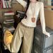 American Brown Waistband Patchwork Plaid Casual For Women In Autumn Winter, With A Lazy Design And Loose Wide Leg Pants_ecoleips.com