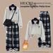 Women's Clothing Women's Color Block Fleece Lined Collared Top And Wide Leg Pants Set Versatile Stylish Design Relaxed Fit_ecoleips.com