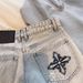 Distressed Washed Embroidered Raw Edge Denim Shorts For Women, Summer 2025 New High-Waisted Straight-Leg Sweet Cool Girl_ecoleips.com
