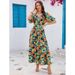 Cross-border Real-shot Rayon Printed Ruffle Batwing Sleeve V-neck Waist-cinching Bohemian Dress_ecoleips.com