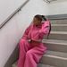 Long Sleeve Short Sweatshirt Drawstring Sweatpants Women's Hoodie Set_ecoleips.com