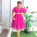 Women's Clothing Large Size V Neck Hip Skirt High Waist Bubble Bead Dress With Belt_ecoleips.com