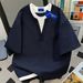 Women's Unique Versatile Two Piece Spliced Short Sleeve T-Shirt Casual Loose Fitting Summer Top_ecoleips.com