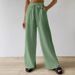 Women's Clothing Elegant Versatile Elastic Casual Solid Color Trousers Wide Leg Pants_ecoleips.com