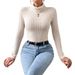 Voya Women's Autumn And Winter New High Neck Long Sleeved Jumpsuit Slim Fit And Elegant Base Top_ecoleips.com