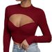 Voya Women's 2026 Spring/summer Sexy Slim Fit Hollow Chest Cup Short Style High Neck Long Sleeved Women's T-shirt Top For Women_ecoleips.com