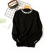 Korean Style New Autumn Winter Beaded Pullover Sweater Round Neck Long Sleeve Knit Loose Slimming Elegant Base Shirt_ecoleips.com