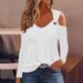 2023 Popular Autumn Simple Printed Metal Buckle V-neck Shirt For Women On Independent Sites,_ecoleips.com