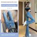 American-style Slit Micro-flare Jeans For Women, Spring/summer, Light Blue, High-waisted, Stretchy, Narrow Wide-leg With_ecoleips.com