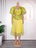Elegant Flowy Maxi Dress With Puff Sleeves – Floral Print Chiffon A-Line Dress For Women ( Breathable Stretch Fabric, V-Neck & Elastic Waist)_ecoleips.com