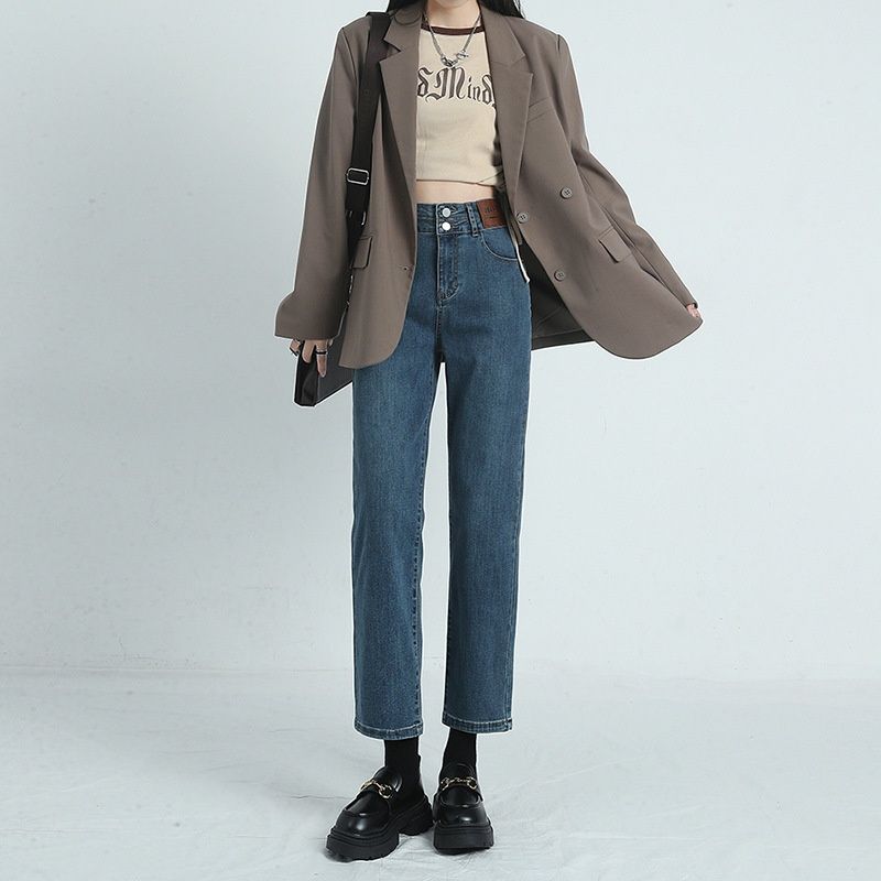 Minghai 89% 25th Autumn/Winter Fleece-Lined Jeans For Women, Petite High-Waisted Straight-Leg Pants That Make Legs Look_ecoleips.com