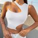 Women's Summer T-Shirt Small Vest with Metal Chain Navel Top European American Style_ecoleips.com