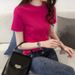 Summer Solid Color Slim Fit Short Sleeve T-Shirt Women's Fashion Base Layer Top Korean Style Loose Fit Student Clothing_ecoleips.com
