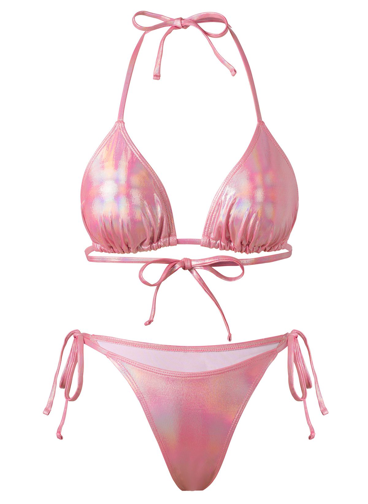 Women's Solid Color Triangle Bikini Swimsuit With Laces High Elasticity Removable Breast Pads Quick Drying Breathable Swimwear For Summer_ecoleips.com